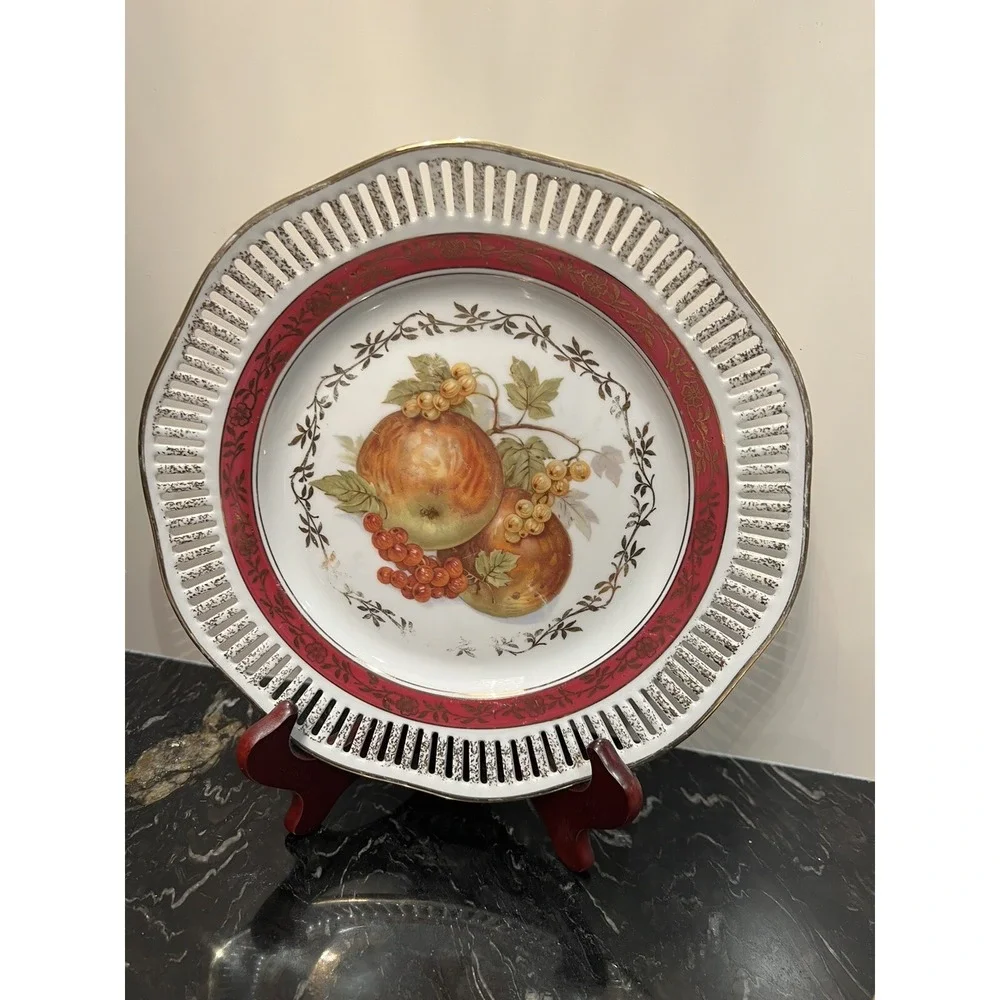 Vintage Winterling Bavaria Plates Fruit Pierced/Reticulated Set of 7 Pcs